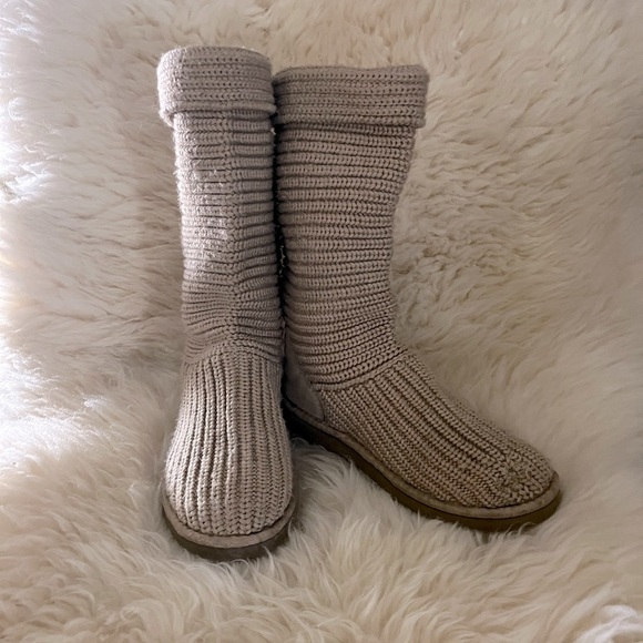 UGG Tan Tall Knit Cardy Pull-On Comfy Sweater Boots - Picture 8 of 8